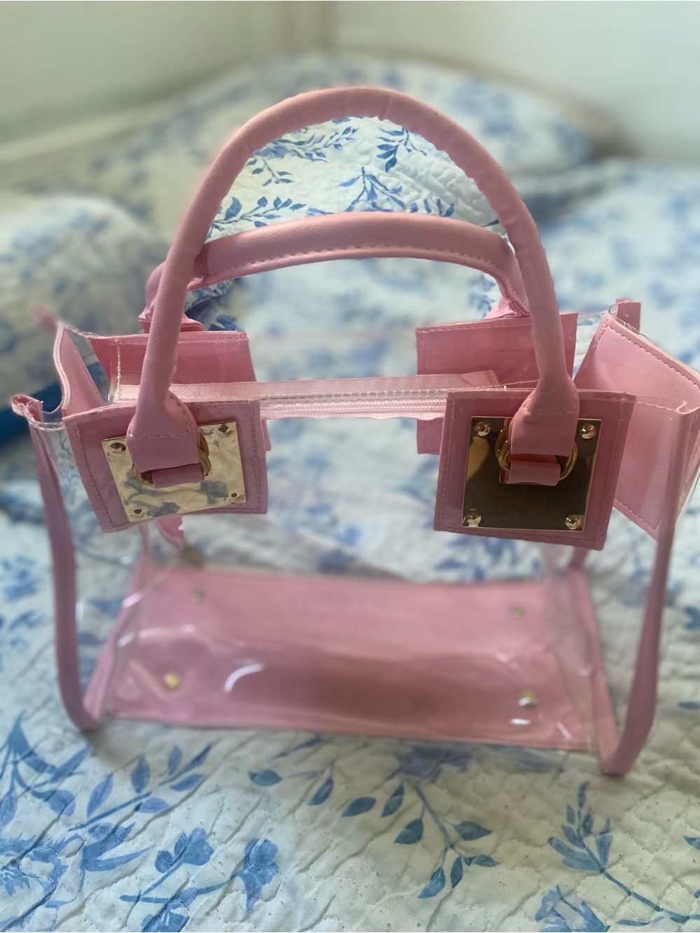 Pink Clear Tote Bag with Gold Accents